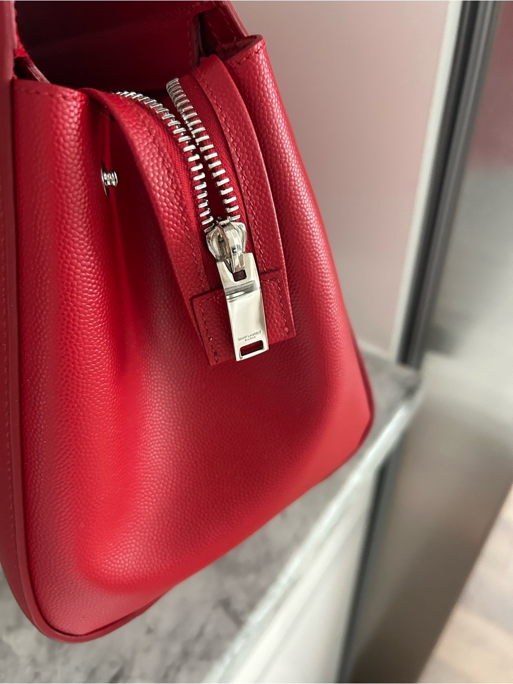 Saint Laurent Red Structured Satchel with YSL Tag - Picture 5 of 7